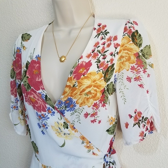 Reformation Monica Crepe Ruffle Wrap Mini Dress - Picture 4 of 10